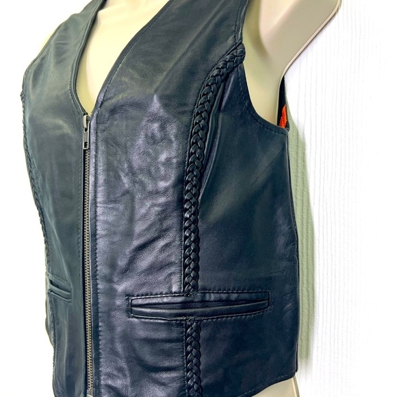 Milwaukee Leather - Black Leather Hide With Braided Trim Zip Up Vest Size XS - Picture 7 of 12